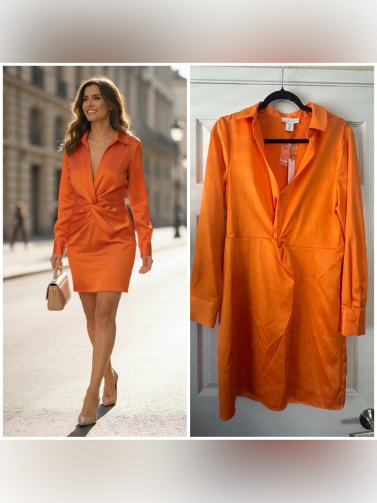 House of Harlow 1960 Dresses & Skirts - NEW House of Harlow 1960 Orange Satin Twist-Front Mini Dress, Medium
